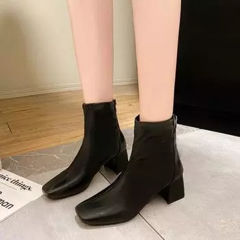 Fashion boots women s autumn new medium heel short boots women s square heel thick heel medium tube women s boots 35