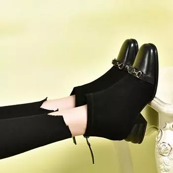 Fashion boots women s boots autumn and winter new square head rear zipper short boots black 35