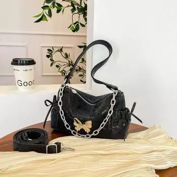 Fashion bow chain messenger bag women s summer new versatile hand carry shoulder armpit bag tide чёрный