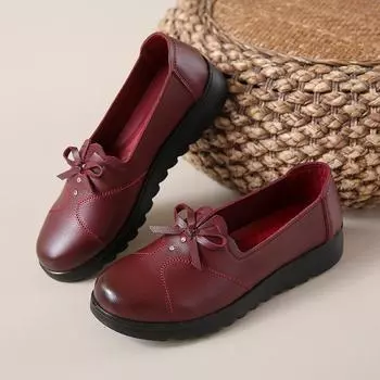 Модные мокасины с бантом, роскошные дизайнерские дышащие кожаные туфли без застежек, повседневная обувь на танкетке, легкая обувь 2024 года для прогулок на открытом воздухе, обувь для мам 35 чёрный