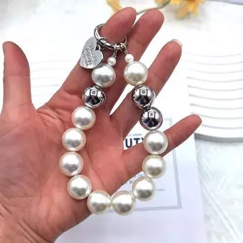 Fashion Bow Pendant Telephone Lanyard Acrylic Pearl Metal Beaded Strap For Anti-Loss Cellphone Jewelry Hanging Keychain B