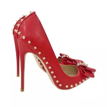 Fashion Bow Rivet High Heel Shoes Women s Thin Heels 12CM 10CM 8CM Fashion Sexy Pointed Shallow Mouth Women s Shoes Liuding Shoe 33