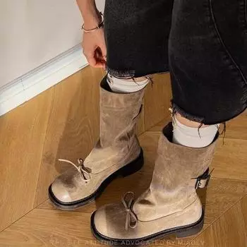 Fashion Bow Women High Boots Heels Shoes Winter Fashion Walking Shoes Women 2024 Trend Snow Boots Cozy Dress Elegant Mujer Chelsea Botas 35 хаки