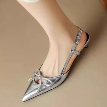 Fashion Bowtie Silver Heel 2024 Elegant Party Dress Shoes for Women Sandals Women s Pointed Toe Heels Designer Stripper Shoe Talon 35
