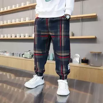 Fashion Boys Cotton Plaid Pants Spring Autumn Toddler Casual Kids Loose Trousers Sweatpants for Teenage Children Clothes 160