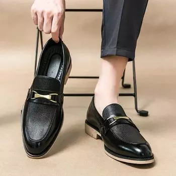 Fashion Brand business men Soft Sole Shoes for Men Platform Leather Spring Autumn Loafers Slip On fashion wedding dress Shoes Men flats 38 чёрный
