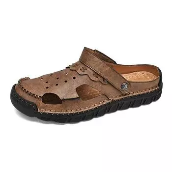 Fashion Brand Classic Mens Sandals Summer Genuine Leather Sandals Men Outdoor Casual Lightweight Sandal Fashion Men Sneakers Size 38-48 38 чёрный