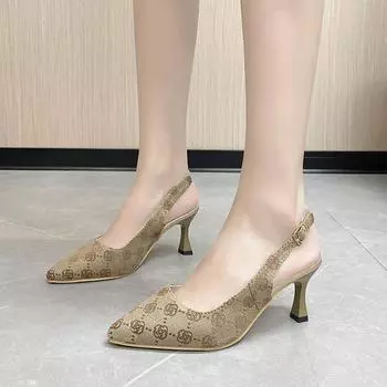 Fashion Brand Designer High Heels Sandals Women 2024 Summer Pointed Toe Ankle Straps Pumps Woman Plus Size 42 Thin Heeled Party Shoes 35 хаки