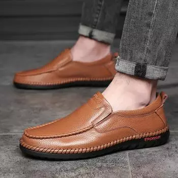 Модные брендовые туфли на плоской подошве из натуральной кожи, универсальные деловые туфли, мужские мокасины, удобная мужская обувь для вождения, легкая мужская обувь без застежек 38 коричневый