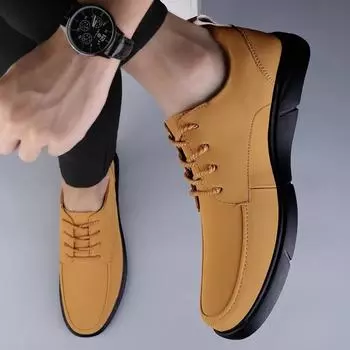 Fashion Brand Men Comfortable Two-layer Frosted Leather Casual Shoes Autumn Men s Lace Up Non Slip Cowhide Casual Leather Shoes 37 чёрный