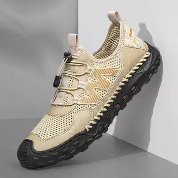 Fashion Brand Men Outdoor Mesh Sports Shoes Men Casual Versatile Loafers Men s Breathable Comfortable Sports Shoes Wading Shoes 38 бежевый