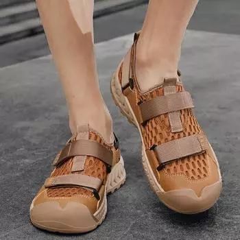 Fashion Brand Men s Summer New Handmade Mesh Breathable Sandals Fashionable Men s Outdoor Mountaineering Shoe Anti Slip and Water Wading 38 коричневый