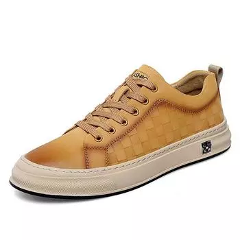 Fashion Brand New Men s Genuine Leather Casual Shoes Outdoor Sports Shoes Lace Up Men s Low Top Shoes Wear-resistant Non Slip 38 серый