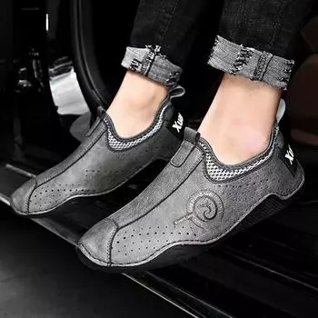 Fashion Brand Real Cowhide Octopus Bean Shoes Men s Breathable Casual Leather Shoes Soft Soled Bean Shoes Men s All-matching Shoes Men 38 серый