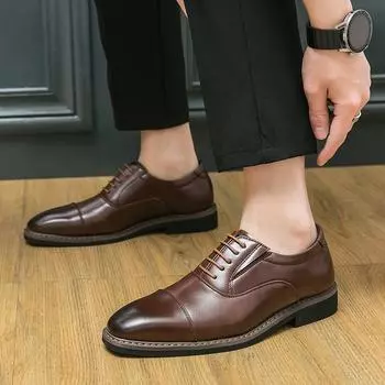 Fashion Brand Spring Autumn Men Dress Shoes Lace Up Casual Black Leather Shoes Men Loafers Luxury Wedding Party Male Shoes men 38 чёрный