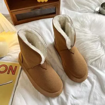 Fashion Brand Women s Snow Boots Winter Plus Velvet Cold-proof Warm Short Boots for Lady Trendy Slip-on Luxury Plus Velvet Cotton Shoes 36 коричневый