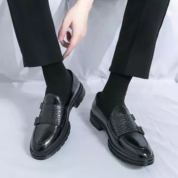 Fashion Breathable Business Leather Men Shoes Summer Slip on Loafers Men Casual Leather Shoes Black Flats Driving Shoes Moccasins Size46 38 чёрный