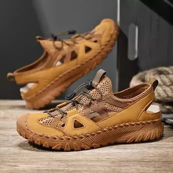 Fashion Breathable Casual Men Shoes Slip on Mesh Shoes Hollow Out Mens Sneakers Soft Hot Sale Flats Leisure Walk Summer Shoes Sneakers 38 серый