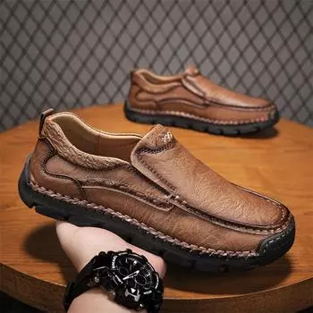 Fashion Breathable Leather Men Shoes Summer Slip On Loafers Men Casual Leather Shoes Blue Flats Hot Sale Driving Shoes Moccasins 38 чёрный