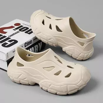 Fashion Breathable Men Slippers Comfortable Mens Sandals Non-slip Garden Shoes Lightweight Beach Shoes 44 45 Plus Size Platform Shoes 39 серый