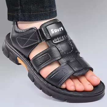 Fashion Breathable Mens Beach Shoes New Light Men s Sandals Non-Slip Man Summer Flats Anti-collision Toe Male Commercial Affairs Sandaly 38 коричневый