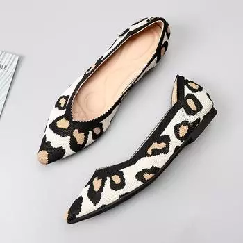 fashion Breathable Polyester Shoes Women Spring Flats Pointy Toe Ballerinas Ladies Stretch Knitted Loafers Daily Dress Comfortable 34(Foot22cm) абрикосовый