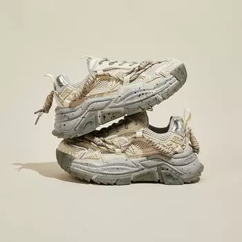 Fashion Breathable Women Shoes Mesh Chunky Sneakers For Woman Lace-up Vulcanize Shoes Casual Fashion Dad Shoes Platform Sneakers Basket 35 серый