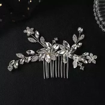 Fashion: Bridal flower comb headwear, crystal zircon hair comb, wedding dress accessories, handmade серебряный