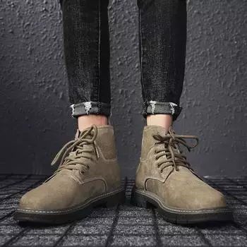 Fashion British Classic Retro Style Leather Boots New Boots for Men s Fashion Casual High Quality Leather Men s Ankle Thick Soled Boots 38 бежевый