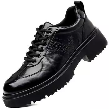 Fashion British Cowhide Casual Platform Shoes for Men Spring Autumn Soft-soled New Designer Fashion Retro Leather Business Male Shoes 38