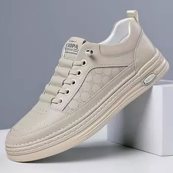 Fashion British Men s Trendy Shoes Thick Soled Leather Casual Shoes Simple Office Men s Business Work Shoes Versatile for Interviews 38 белый