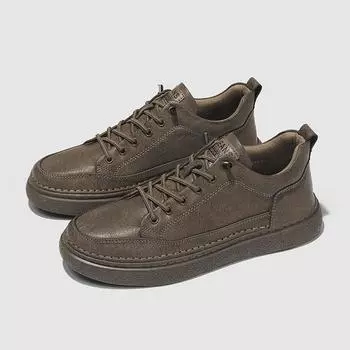 Fashion British Style Casual Leather Shoes Outdoor Antiskid Skateboarding Oxford Shoe Men Genuine Leather Flat Driving Shoe High Quality 38 хаки