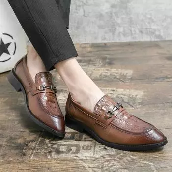 Fashion British Style Fashion Dress Shoes Men Flat Shoes Retro Pointed Toe Lace-up Oxford Shoes Mens Shoes Brogue Carved Nightclub Shoes 38 коричневый