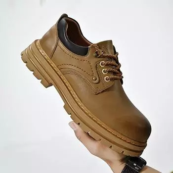 Fashion British style platform small leather shoes men s autumn low-top casual shoes outdoor lace-up tooling shoes 38