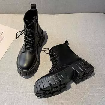 Модные ботильоны из искусственной кожи в британском стиле для женщин, осень-зима, новые модные повседневные туфли, женские черные и белые ботинки на платформе для женщин 35 чёрный
