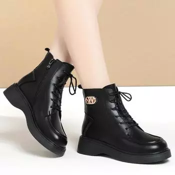 fashion British Style Thick Bottom Women Ankle Boots Lace Up Shoes Fashion Designer Platform Motorcycle Boot Casual Footwear 2024 35(Foot22.5cm)