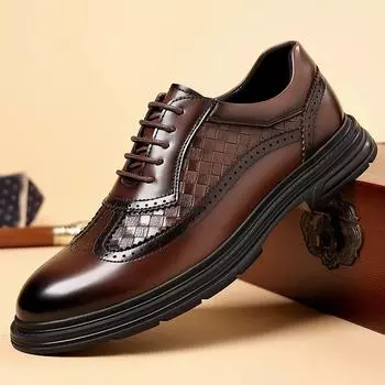 Fashion British Style Thick Soled Block Leather Shoes Fashionable Business Affairs Lace Up Oxford Shoes Luxury Brand Classic Men Shoes 38 коричневый