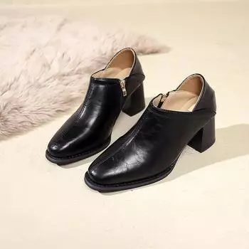 Модные женские туфли в британском стиле 2024 года в стиле ретро на толстом высоком каблуке для офиса с квадратным носком, модные осенние женские туфли из искусственной кожи 35 чёрный