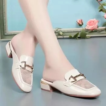 fashion British Summer Hollow Mesh Breathable Slippers Woman 2024 Cover Toe Soft Sole Luxury Flat New Fashion Rome Slides Casual Shoes 35(Foot22.5cm)