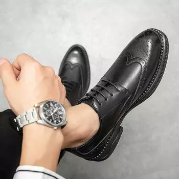 Fashion Brogue Carved Fashion Wedding Party Men Dress Shoes Italian Designer Male High quality shoes for gentlemen Lace Up Men 37 коричневый