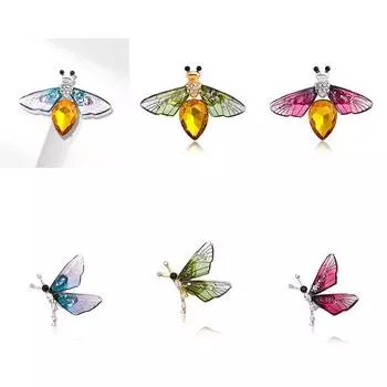 Fashion Brooch Crystal Painted Butterfly Bee Insect Corsage Brooch Clothing Accessories Women