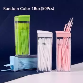 Fashion Brush Tooth Pick Interdental 50pcs High quality 50PCS Oral Dental Portable Case Random Color