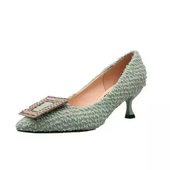 Fashion Buckle Pumps Women High Heel Shoes Elegant Rhinestone Ladies Office Shoes Pointed Toe Women Party Wedding Shoes Pumpshjn 34 белый