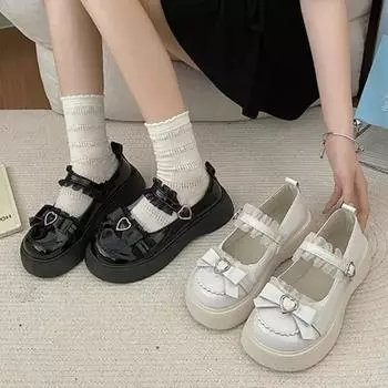 Fashion Buckle Women s Pumps Mary Jane Round Toe Solid Bow Tie Shoes Ladies Platform Casual Loafers 38 покинуть белый