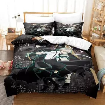 Fashion Bungo Stray Dogs S4 Bedding Set Cartoon Anime three-piece set Adult Kid Bedroom Duvet cover Sets 3D print Kawaii Anime EU Twin 135x200cm