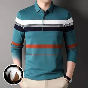 Модная деловая повседневная футболка с длинным рукавом, мужская новая осенняя рубашка поло, мужской полосатый топ с лацканами M