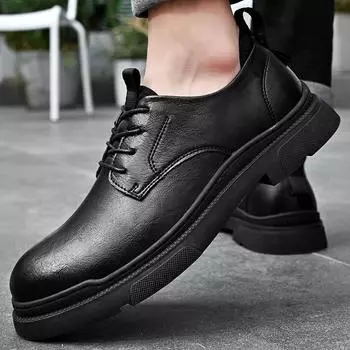 Fashion Business Genuine Leather Shoes Men s Lace Up Oxford Footwear Men s Lace-Up Classic Casual Shoes All-match Handmade Walking Shoes 38 чёрный