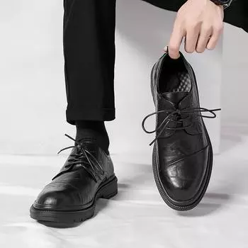 Fashion Business Male Oxfords Shoes Thick Bottom Men Leather Shoe Outdoor Men s Walking Shoes Lace-Up Men Casual Dress Footwear 38 чёрный