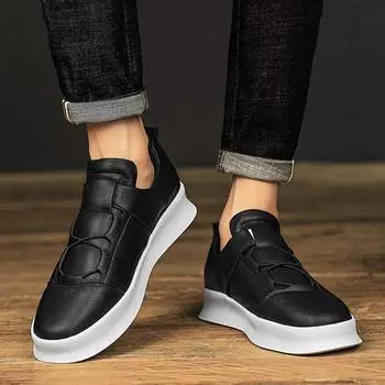 Fashion Business Shoes Men All-match Male Walking Shoes New Trend Slip-On Flats Mens Casual Shoes Versatile Leather Sneakers 39 чёрный