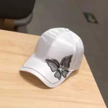 Fashion Butterfly Rhinestone Baseball Cap Women Summer Silk white All yards